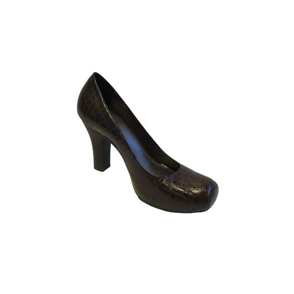 *Gianni Bini Brown Patent Croc Squared Toe Pumps - Picture 1 of 8